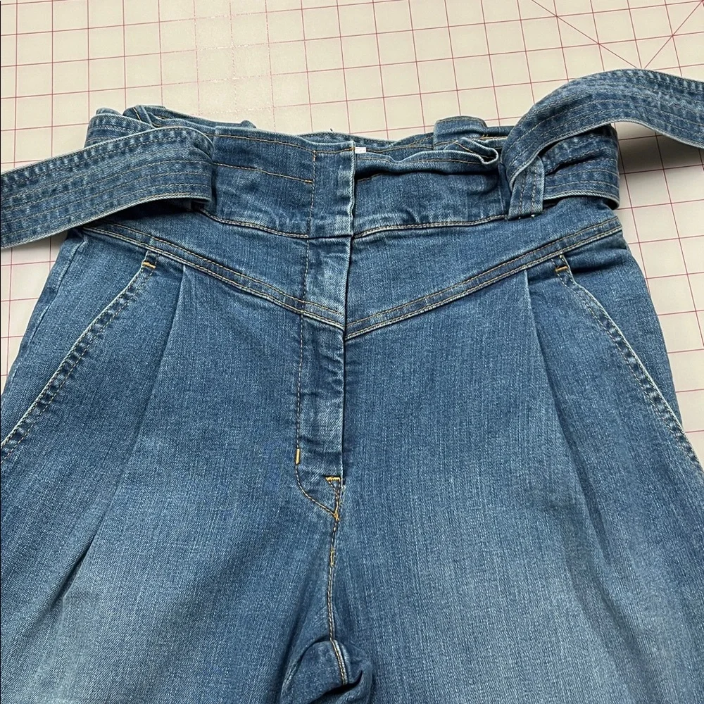 A.L.C. Casual Davis Denim Blue Self Tie Paper Bag High Waist Ankle/Crop Jeans 6